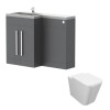 Calm Gloss Grey Left Hand Combination Vanity Unit Basin L Shape with Back to Wall Cordoba Square Toilet & Soft Close Seat & Concealed Cistern - 1100mm