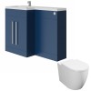Calm Matt Blue Left Hand Combination Vanity Unit Basin L Shape with Back to Wall Cordoba Toilet & Soft Close Seat & Concealed Cistern - 1100mm