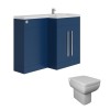 Calm Matt Blue Right Hand Combination Vanity Unit Basin L Shape with Back to Wall Feel 600 Toilet & Soft Close Seat & Concealed Cistern - 1100mm