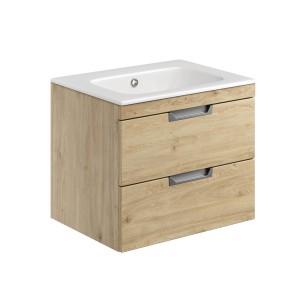 Rydal 600mm Wall Hung Vanity with Chrome Handles & Basin - Davos Oak
