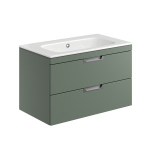 Rydal 800mm Wall Hung Vanity with Chrome Handles & Basin - Reed Green