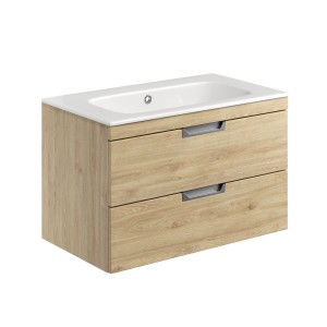 Rydal 800mm Wall Hung Vanity with Chrome Handles & Basin - Davos Oak
