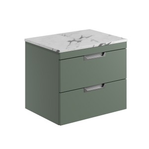 Rydal 600mm Wall Hung Vanity with Worktop & Chrome Handles - Reed Green