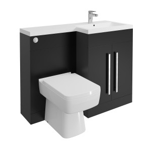 Calm Matt Black Right Hand Combination Vanity Unit Basin L Shape with Back to Wall Boston Toilet & Soft Close Seat & Concealed Cistern - 1100mm