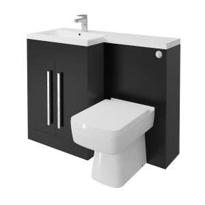 Calm Matt Black Left Hand Combination Vanity Unit Basin L Shape with Back to Wall Boston Toilet & Soft Close Seat & Concealed Cistern - 1100mm