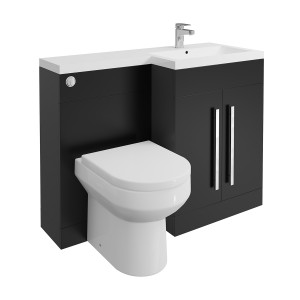 Calm Matt Black Right Hand Combination Vanity Unit Basin L Shape with Back to Wall Calgary Toilet & Soft Close Seat & Concealed Cistern - 1100mm