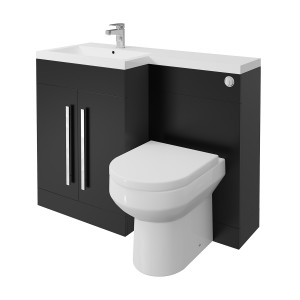 Calm Matt Black Left Hand Combination Vanity Unit Basin L Shape with Back to Wall Calgary Toilet & Soft Close Seat & Concealed Cistern - 1100mm