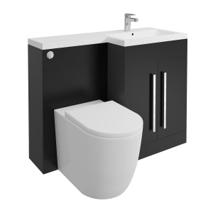 Calm Matt Black Right Hand Combination Vanity Unit Basin L Shape with Back to Wall Cordoba Toilet & Soft Close Seat & Concealed Cistern - 1100mm