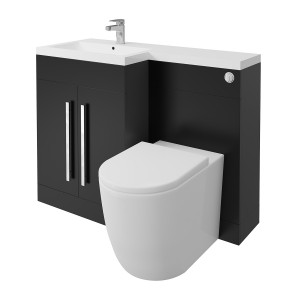 Calm Matt Black Left Hand Combination Vanity Unit Basin L Shape with Back to Wall Cordoba Toilet & Soft Close Seat & Concealed Cistern - 1100mm