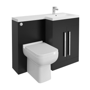 Calm Matt Black Right Hand Combination Vanity Unit Basin L Shape with Back to Wall Feel 600 Toilet & Soft Close Seat & Concealed Cistern - 1100mm