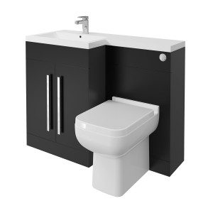 Calm Matt Black Left Hand Combination Vanity Unit Basin L Shape with Back to Wall Feel 600 Toilet & Soft Close Seat & Concealed Cistern - 1100mm