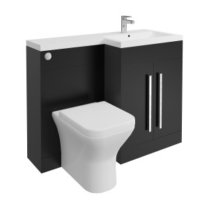 Calm Matt Black Right Hand Combination Vanity Unit Basin L Shape with Back to Wall Feel Curved Toilet & Soft Close Seat & Concealed Cistern - 1100mm