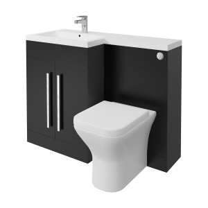Calm Matt Black Left Hand Combination Vanity Unit Basin L Shape with Back to Wall Feel Curved Toilet & Soft Close Seat & Concealed Cistern - 1100mm