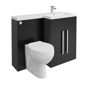 Calm Matt Black Right Hand Combination Vanity Unit Basin L Shape with Back to Wall Splash Toilet & Soft Close Seat & Concealed Cistern - 1100mm