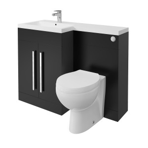 Calm Matt Black Left Hand Combination Vanity Unit Basin L Shape with Back to Wall Splash Toilet & Soft Close Seat & Concealed Cistern - 1100mm