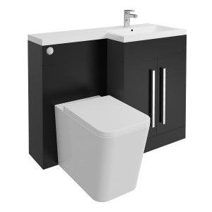 Calm Matt Black Right Hand Combination Vanity Unit Basin L Shape with Back to Wall Cordoba Square Toilet & Soft Close Seat & Concealed Cistern - 1100mm