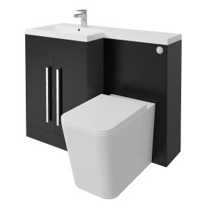 Calm Matt Black Hand Combination Vanity Unit Basin L Shape with Back to Wall Cordoba Square Toilet & Soft Close Seat & Concealed Cistern - 1100mm