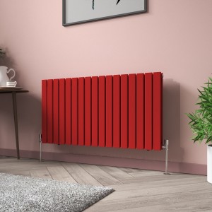 Karlstad 600 x 1158mm Signal Red Double Flat Panel Horizontal Designer Radiator