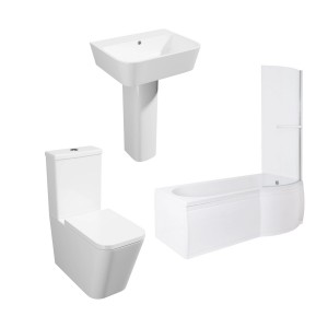 Cordoba Square Modern Bathroom Suite with P-Shape Shower Bath - Right Hand - 1500mm