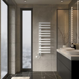 Kongsberg 1200 x 450mm Dual Fuel White Thermostatic Touch Control Wifi Electric Heated Towel Rail