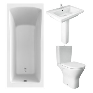 RAK Resort Maxi Open Back Toilet with 650mm Basin Modern Bathroom Suite and Single Ended Bath - 1700 x 750mm