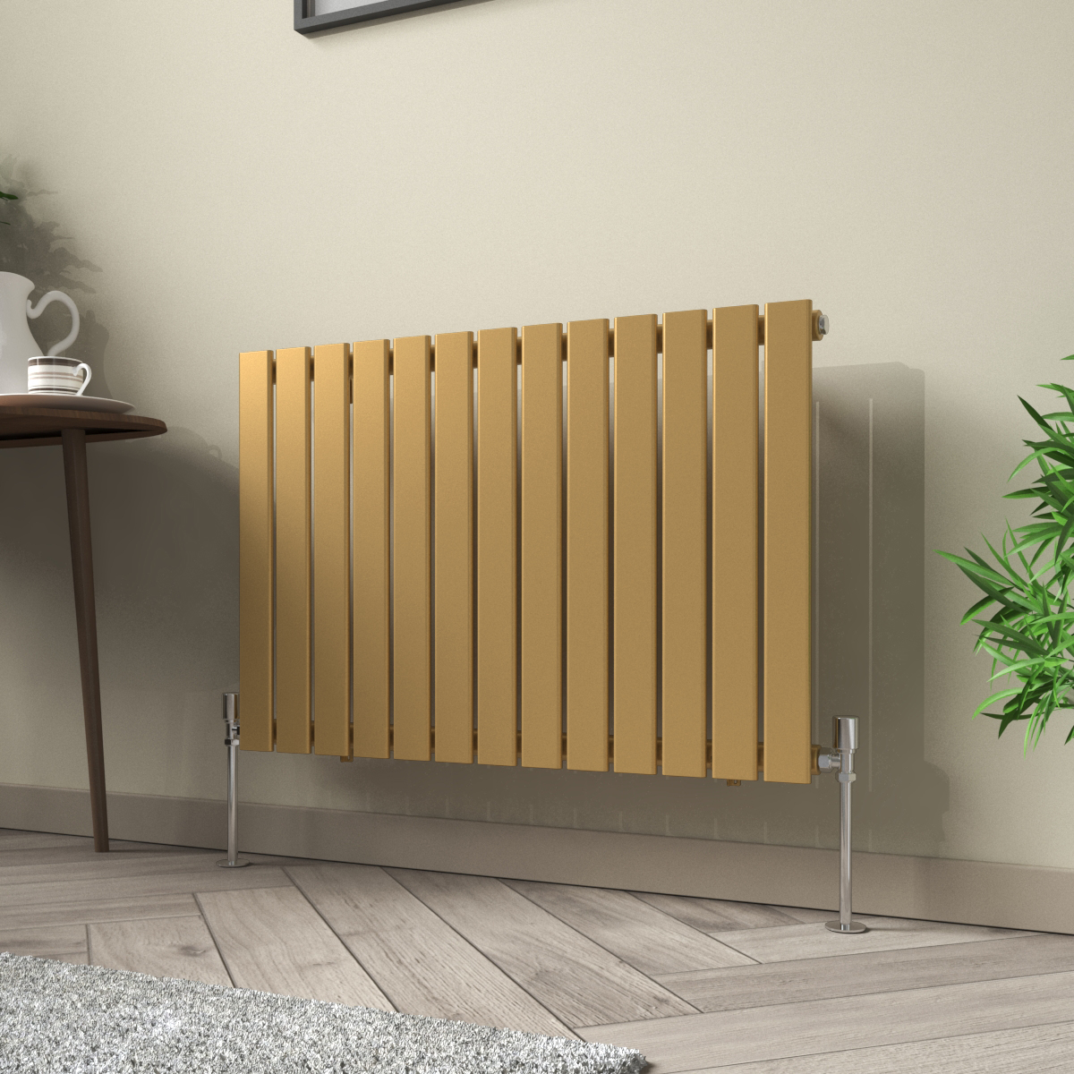 Karlstad 600 x 886mm Metallic Gold Single Flat Panel Horizontal Designer Radiator