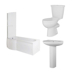 Splash Modern Bathroom Suite with P-Shape Shower Bath - Choice of Size and Orientation