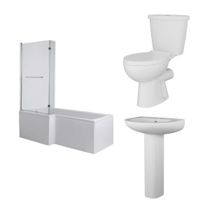 Splash Modern Bathroom Suite with L-Shape Shower Bath - Choice of Size and Orientation