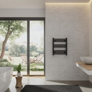 Bergen 600 x 500mm Straight Black Heated Towel Rail