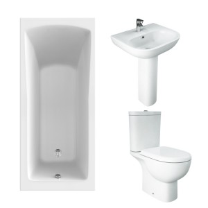 RAK Tonique Close Coupled Open Back Modern Bathroom Suite and Single Ended Bath with Front Panel - 1600 x 700mm