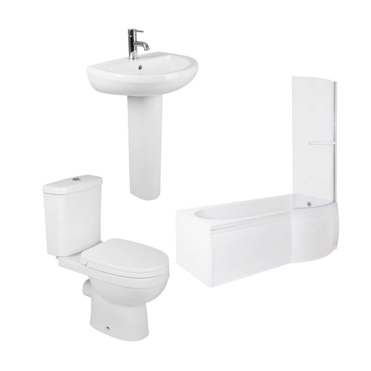 Lima Modern Bathroom Suite with P-Shape Shower Bath - Choice of Size and Direction