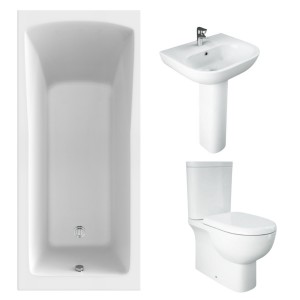 RAK Tonique Close Coupled Closed Back Modern Bathroom Suite and Single Ended Bath with Front Panel - 1700 x 750mm