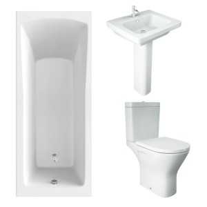 RAK Resort Maxi Open Back Toilet with 550mm Basin Modern Bathroom Suite and Single Ended Bath with Front Panel - 1700 x 700mm