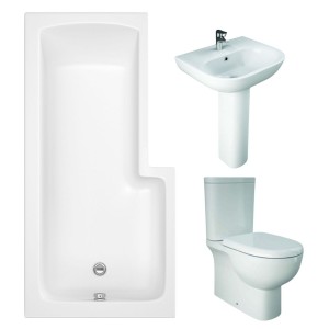RAK Tonique Close Coupled Closed Back Modern Bathroom Suite with L-Shape Shower Bath and Front Panel - Left Hand - 1500mm