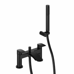 Flow Modern Bath Shower Mixer Tap with Hand Shower Matt Black