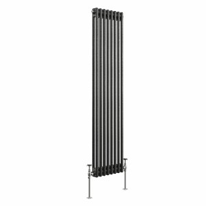 Bern 1500 x 380mm Black Silver Double Column Vertical Traditional Radiator