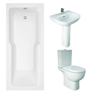 RAK Tonique Close Coupled Open Back Modern Bathroom Suite and Straight Shower Bath with Front Panel - 1700 x 750mm