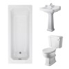 Wellington Close Coupled Comfort Height Toilet with White Seat & 600mm 1 Tap Hole Basin with 1700 x 700mm Traditional Straight Bath Single Ended