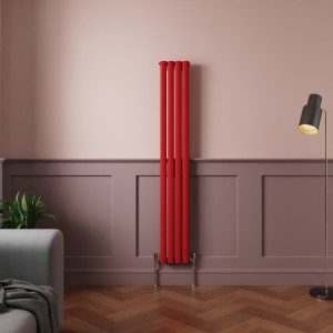 Norden 1600 x 237mm Signal Red Single Oval Column Vertical Designer Radiator