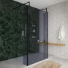 Wasdale 1100mm Black Smoked Walk Through Wet Room Screen with 215mm Hinged Return Screens & L- Shape Support Arms