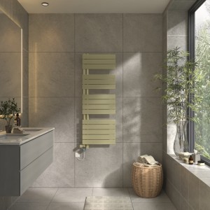 Kristiansund 1380 x 500mm Dual Fuel Brushed Brass Thermostatic Touch Control Electric Heated Towel Rail