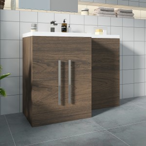 Calm Walnut Left Hand Combination Vanity Unit Set (No Concealed Cistern, No Toilet)