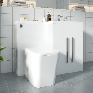 Calm White Right Hand Combination Vanity Unit Basin L Shape with Back to Wall Cordoba Square Toilet & Soft Close Seat & Concealed Cistern - 1100mm