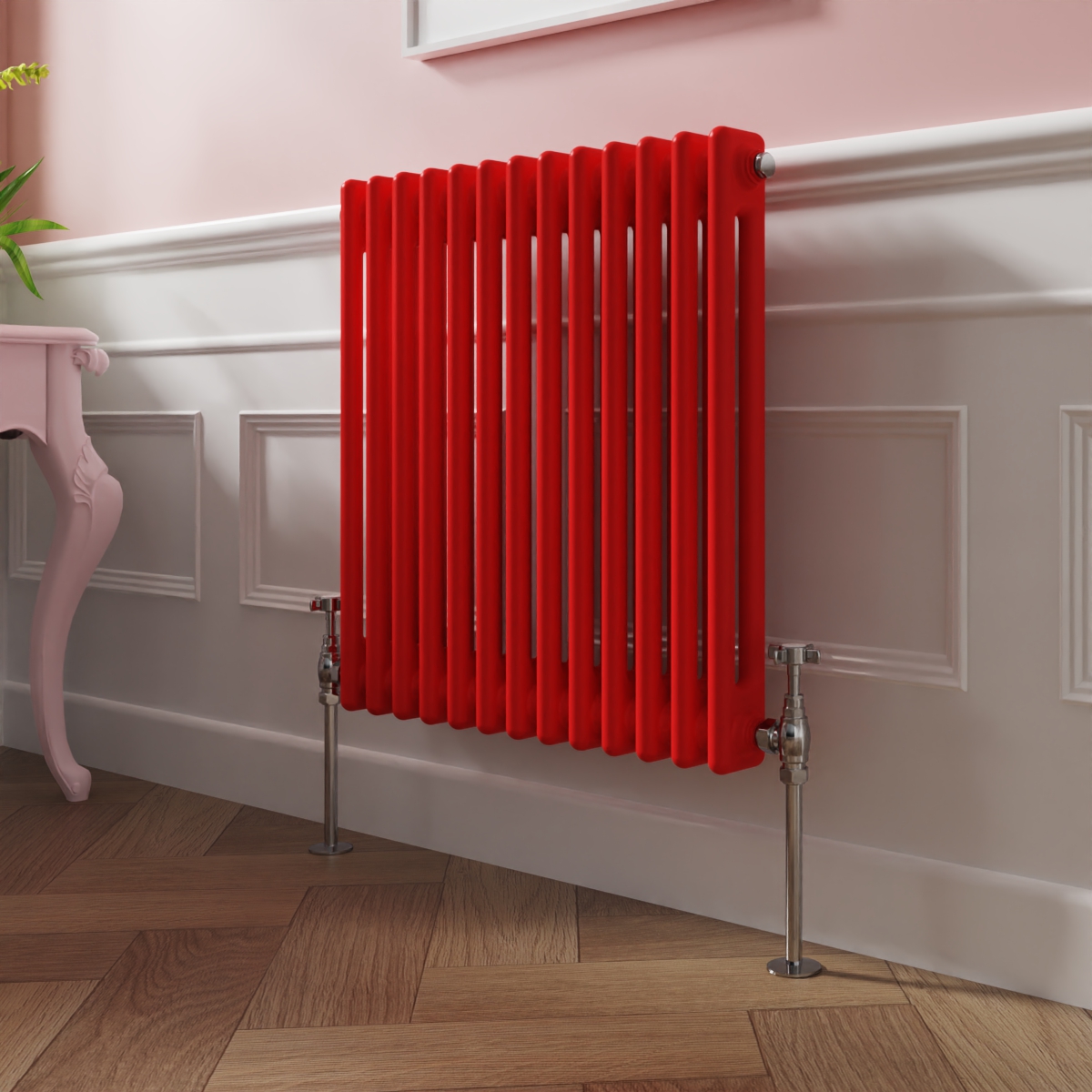 Bern 600 x 605mm Traditional Signal Red Double Horizontal Column Radiator