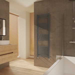 Fjord 1600 x 500mm Curved Anthracite Heated Towel Rail