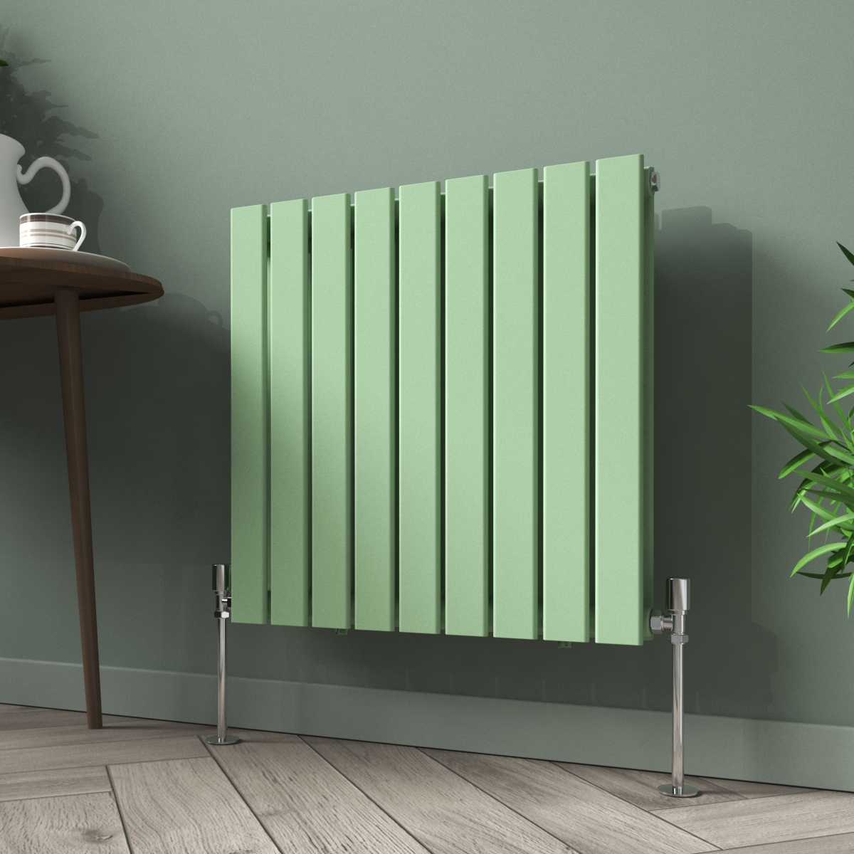 Karlstad 600 x 614mm Pastel Green Double Flat Panel Horizontal Designer Radiator