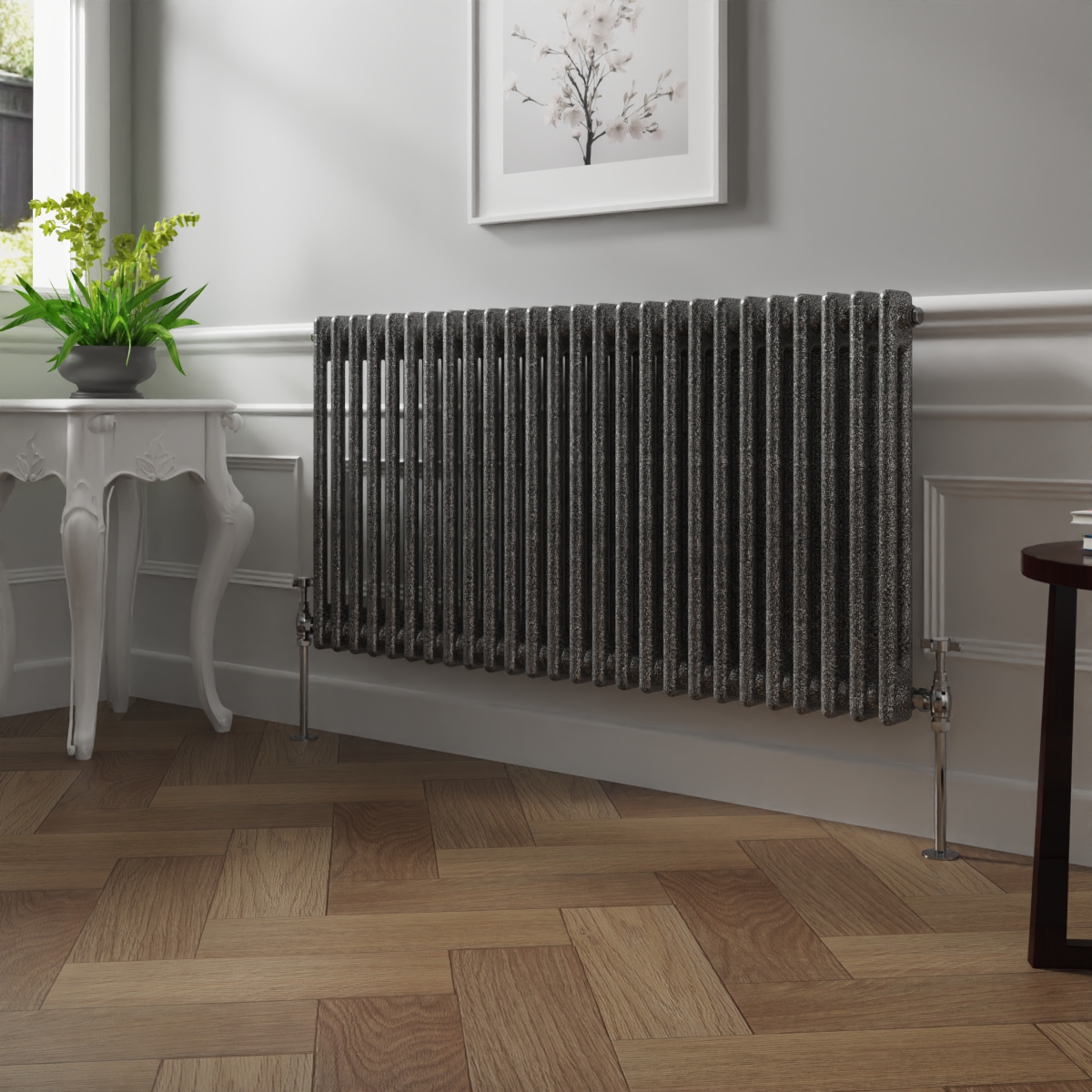 Bern 600 x 1190mm Black Silver Double Column Horizontal Traditional Radiator
