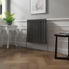 Bern 600 x 605mm Black Silver Triple Column Horizontal Traditional Radiator