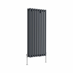 Voss 1200 x 545mm Anthracite Double Vertical Round Tube Designer Radiator