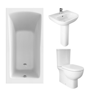 RAK Tonique Close Coupled Closed Back Modern Bathroom Suite and Single Ended Bath with Front Panel - 1400 x 700mm